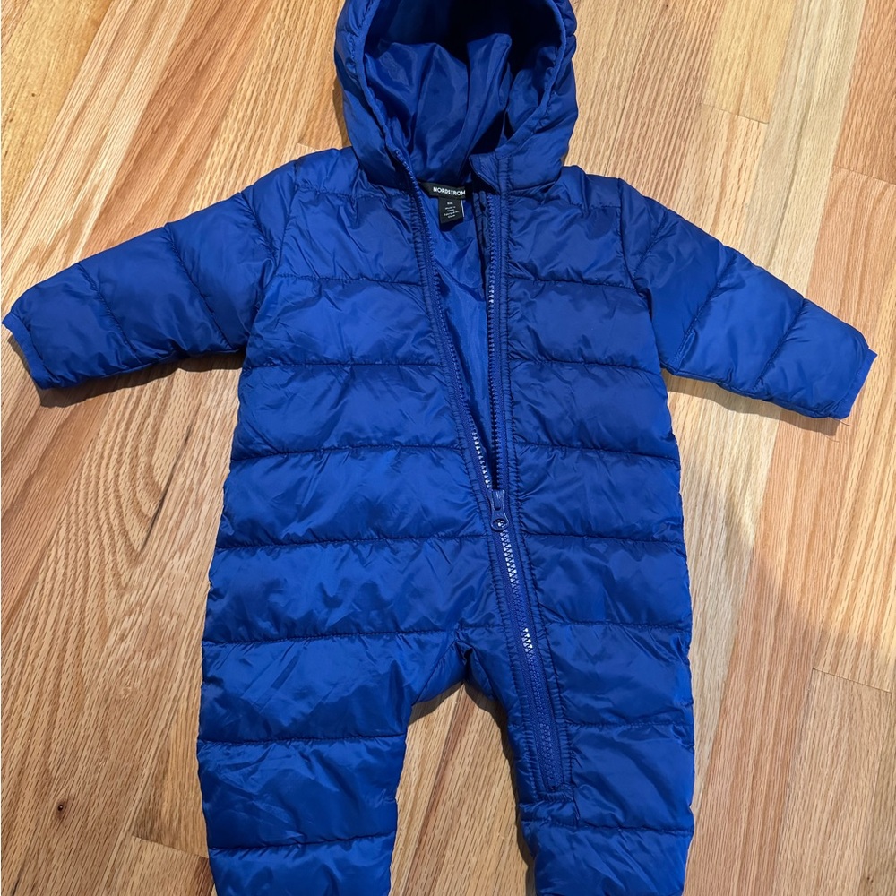 Nordstrom Blue Hooded Puffer Snowsuit 3 Months